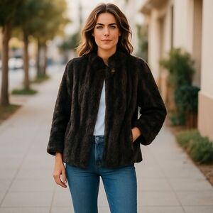 Augustina's Fur (Fits Up To XL) Oversized Small Jacket Crochet Chocolate Brown